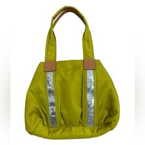Elise Tran Stylish Green Tote Bag with Silver Accents